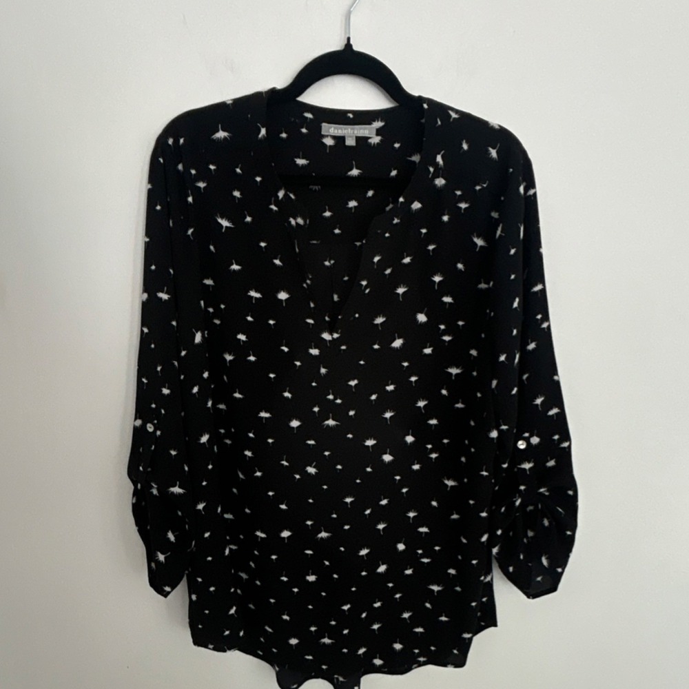 Daniel Rainn Black Blouse with White Ditsy Floral Print